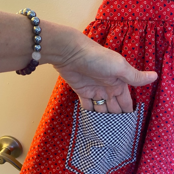 Handmade Red Cotton Gingham 3-Pocket Halter Apron Retro Kitchen‎ OS - Picture 12 of 16